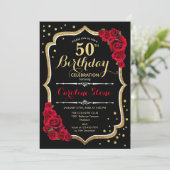 Invitation 50e anniversaire - Roses rouges noires d'or (Debout devant)