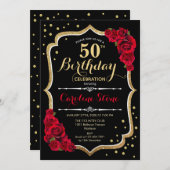 Invitation 50e anniversaire - Roses rouges noires d'or (Devant / Derrière)