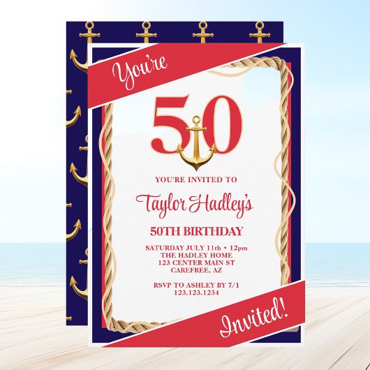 Invitation 50e anniversaire Rouge Blanc & Bleu Mar