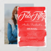 Invitation 50e anniversaire Rouge élégant style calligraphie (Devant / Derrière)