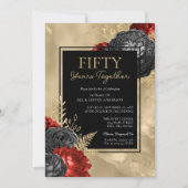 Invitation 50e Anniversaire Rouge Noir Or Floral (Devant)