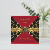 Invitation 50e anniversaire Rouge Or Noir Damas fleuri Bijou (Debout devant)