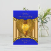 Invitation 50e Anniversaire Royal Blue Or Cœur Doré (Debout devant)