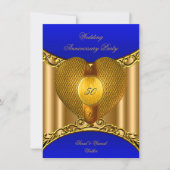 Invitation 50e Anniversaire Royal Blue Or Cœur Doré (Devant)