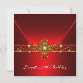 Invitation 50e anniversaire Royal Red Elegant Gold Jewel (Devant)
