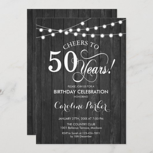 Invitation 50e anniversaire - Rustic Grey Motif (Devant / Derrière)