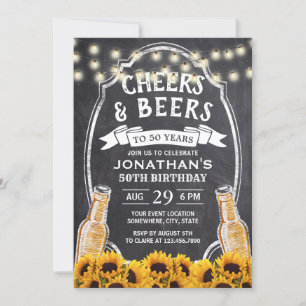 Invitation 50e anniversaire Rustic Sunflower Chalk Bière Part