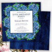 Invitation 50e anniversaire Rustic Wood Blue Hydrangeas Party