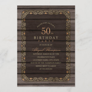 Invitation 50e anniversaire Rustic Wood Fancy Country Party