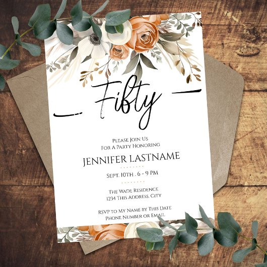 Invitation 50e Anniversaire Rustique Floral Automne