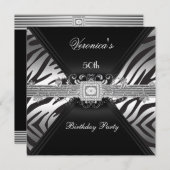 Invitation 50e anniversaire Silver Black Zebra Diamond Image (Devant / Derrière)