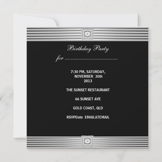 Invitation 50e anniversaire Silver Black Zebra Diamond Image (Dos)