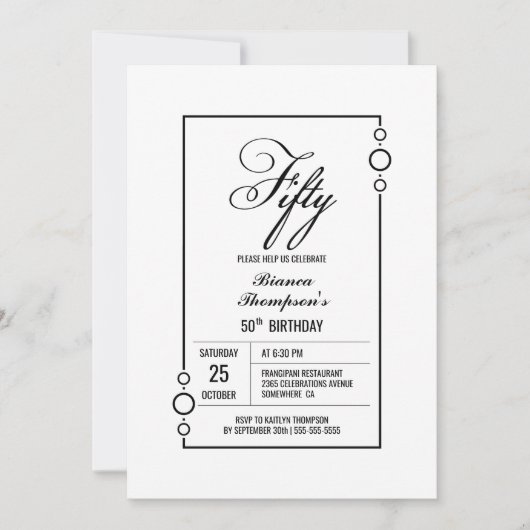 Invitation 50e anniversaire Simple Black Frame Party (Devant)