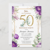 Invitation 50e Anniversaire Soirée Elegant Gold Purple Peony (Devant)