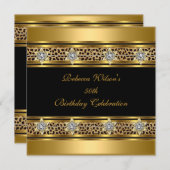 Invitation 50e Anniversaire Soirée Elégant Léopard Noir Or (Devant / Derrière)