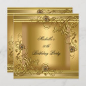 Invitation 50e Anniversaire Soirée Elégant Or Sur Gold Floral (Devant / Derrière)