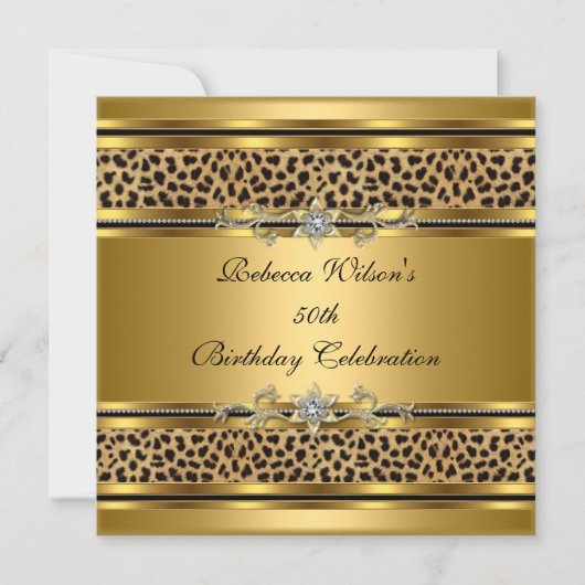 Invitation 50e Anniversaire Soirée Elégante Gold Black Leopar (Devant)