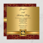 Invitation 50e Anniversaire Soirée Elégante Rouge Or Noir (Devant / Derrière)