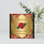 Invitation 50e Anniversaire Soirée Gold Black Red Roses (Debout devant)