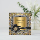 Invitation 50e Anniversaire Soirée Gold Bow Noir Argent (Debout devant)