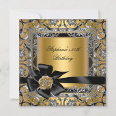 Invitation 50e Anniversaire Soirée Gold Bow Noir Argent (Devant)