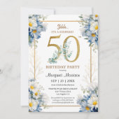 Invitation 50e Anniversaire Soirée Gold Elegant Daisy Floral (Devant)