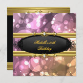 Invitation 50e Anniversaire Soirée Rose Or Black Diamond (Devant / Derrière)