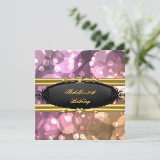 Invitation 50e Anniversaire Soirée Rose Or Black Diamond (Debout devant)