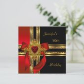 Invitation 50e Anniversaire Soirée Rouge Coeur d'or (Debout devant)