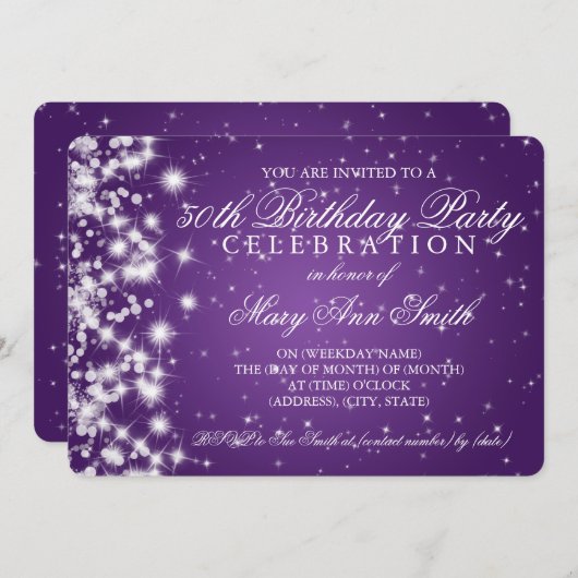 Invitation 50e anniversaire Sparkle 2 violet (Devant / Derrière)