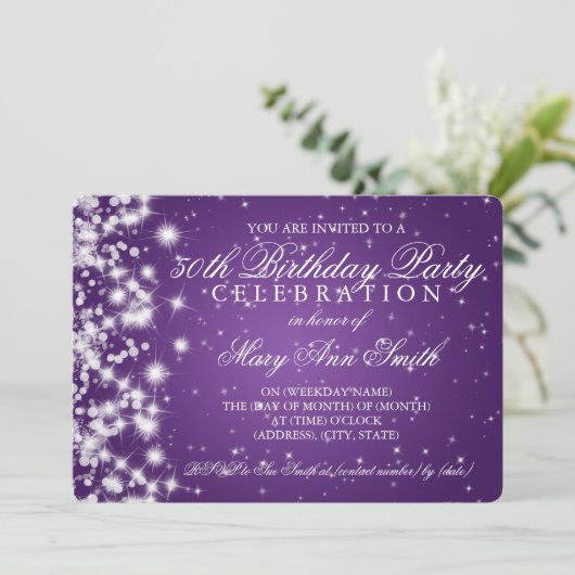 Invitation 50e anniversaire Sparkle 2 violet (Debout devant)