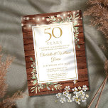 Invitation 50e Anniversaire String Lights Wood Green<br><div class="desc">Avec de jolies lampes à cordes et une délicate aquarelle jardin verdure sur un arrière - plan en bois rustique,  cette invitation élégante anniversaire peut être personnalisée avec vos informations spéciales de célébration de 50 ans,  avec un arrière - plan doré au contraire. Conçu par Thisisnotme©</div>