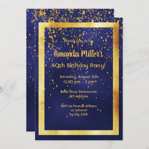 Invitation 50e anniversaire sur cadre bleu or de minuit
