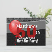 Invitation 50e Anniversaire Surprise Balloon rouge noir Y327 (Debout devant)