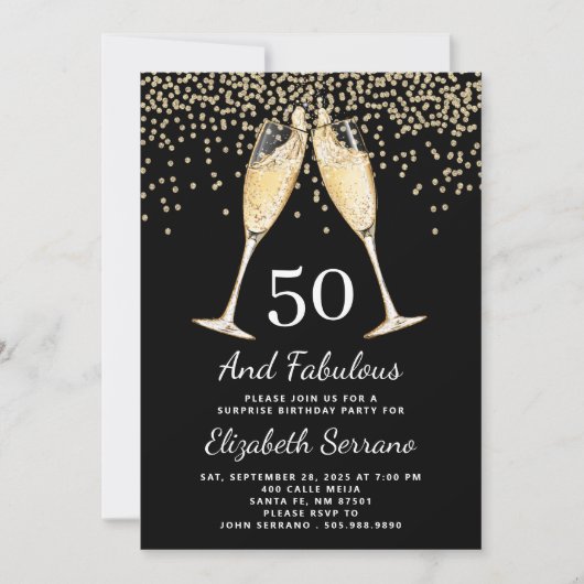 Invitation 50e anniversaire surprise Champagne Toast Confetti (Devant)