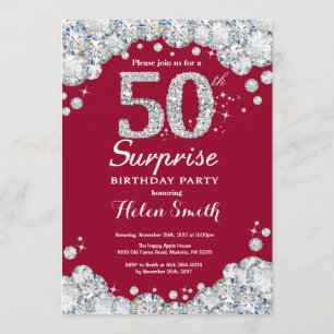 Invitation 50e anniversaire surprise Diamant d'argent rouge d