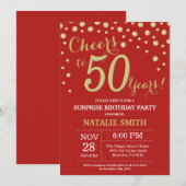 Invitation 50e anniversaire surprise Diamant rouge et or (Devant / Derrière)