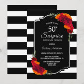 Invitation 50e Anniversaire Surprise Dîner Noir Blanc rayé (Devant / Derrière)