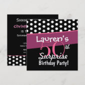 Invitation 50e anniversaire surprise Noir Blanc Pois rose (Devant / Derrière)