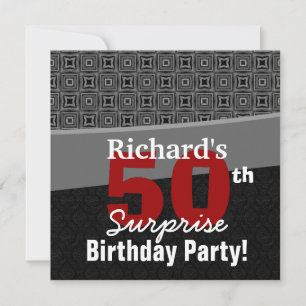 Invitation 50e anniversaire surprise Noir Blanc Rouge Rouge Y