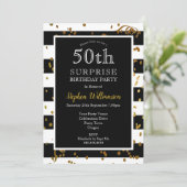 Invitation 50e anniversaire surprise Noir et blanc | PARTIES  (Debout devant)