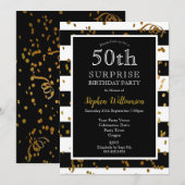 Invitation 50e anniversaire surprise Noir et blanc | PARTIES  (Devant / Derrière)