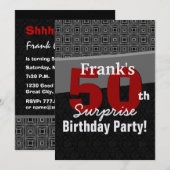 Invitation 50e anniversaire surprise Noir noir blanc métal (Devant / Derrière)