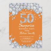 Invitation 50e anniversaire surprise Orange et Silver Diamond (Devant / Derrière)