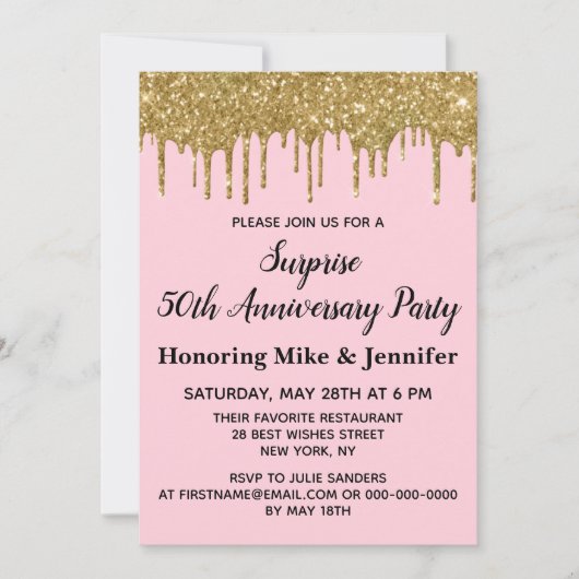Invitation 50e Anniversaire Surprise Party Blush Pink Gold (Devant)