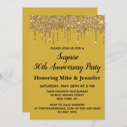 Invitation 50e Anniversaire Surprise Party Gold Black Cinquan (Devant / Derrière)