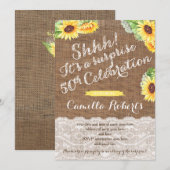 Invitation 50e Anniversaire Surprise Party pour dame, Sunflow (Devant / Derrière)