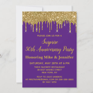 Invitation 50e Anniversaire Surprise Party Purple and Gold
