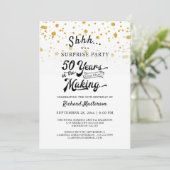 Invitation 50e anniversaire Surprise Party Retro Gold Confett (Debout devant)