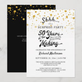 Invitation 50e anniversaire Surprise Party Retro Gold Confett (Devant / Derrière)